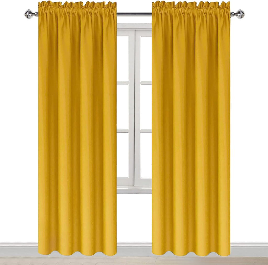 Dwcn Blackout Curtains Room Darkening Thermal Insulated Bedroom Curtains Window Curtain Panels, 42 x 84 inches Long, Set of 2 Yellow Rod Po…