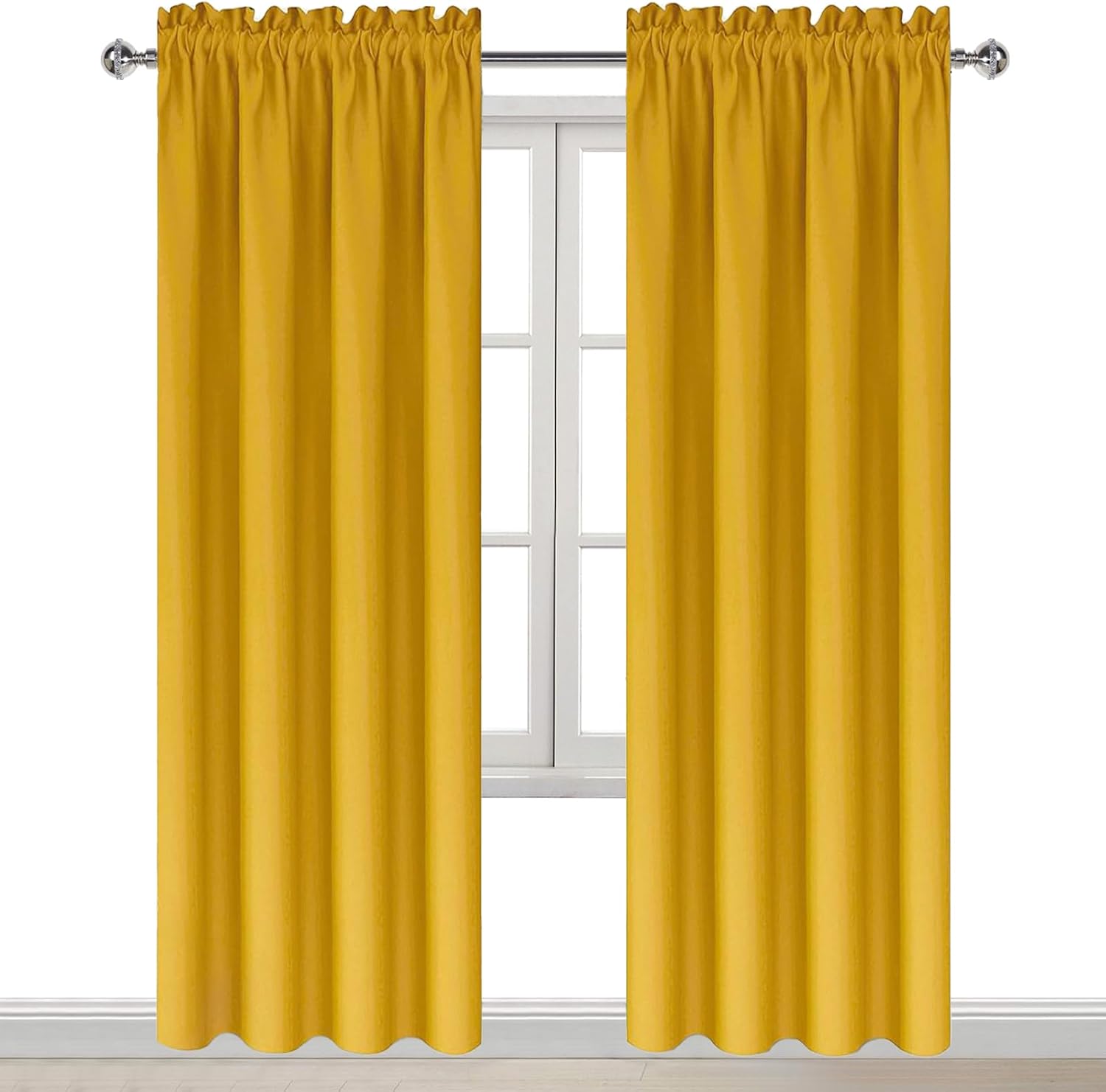 Dwcn Blackout Curtains Room Darkening Thermal Insulated Bedroom Curtains Window Curtain Panels, 38 x 84 inches Long, Set of 2 Yellow Rod Po…