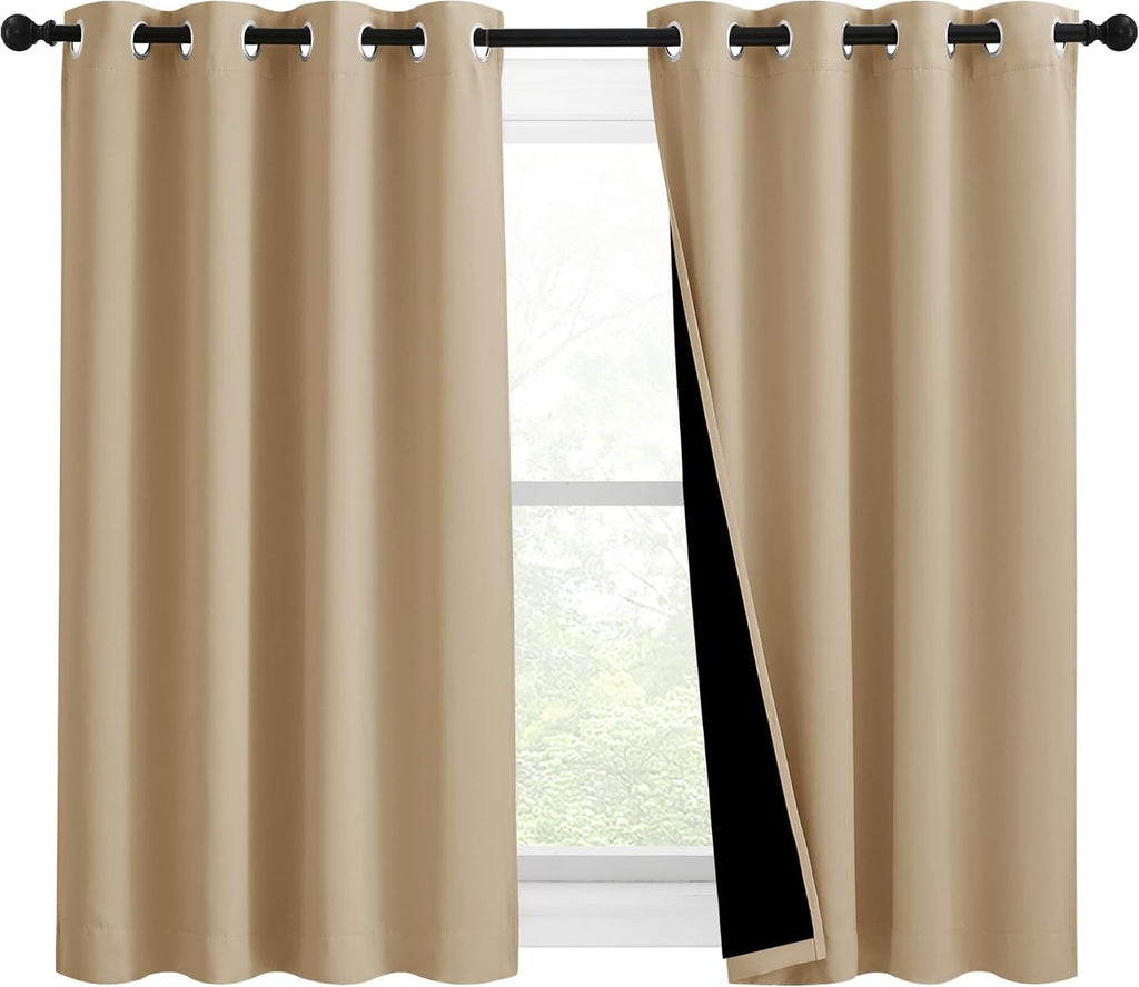 Nicetown Bedroom Full Blackout Curtain Panels, Super Thick Insulated Grommet Drapes, Double-Layer Blackout Draperies with Black Liner for S…