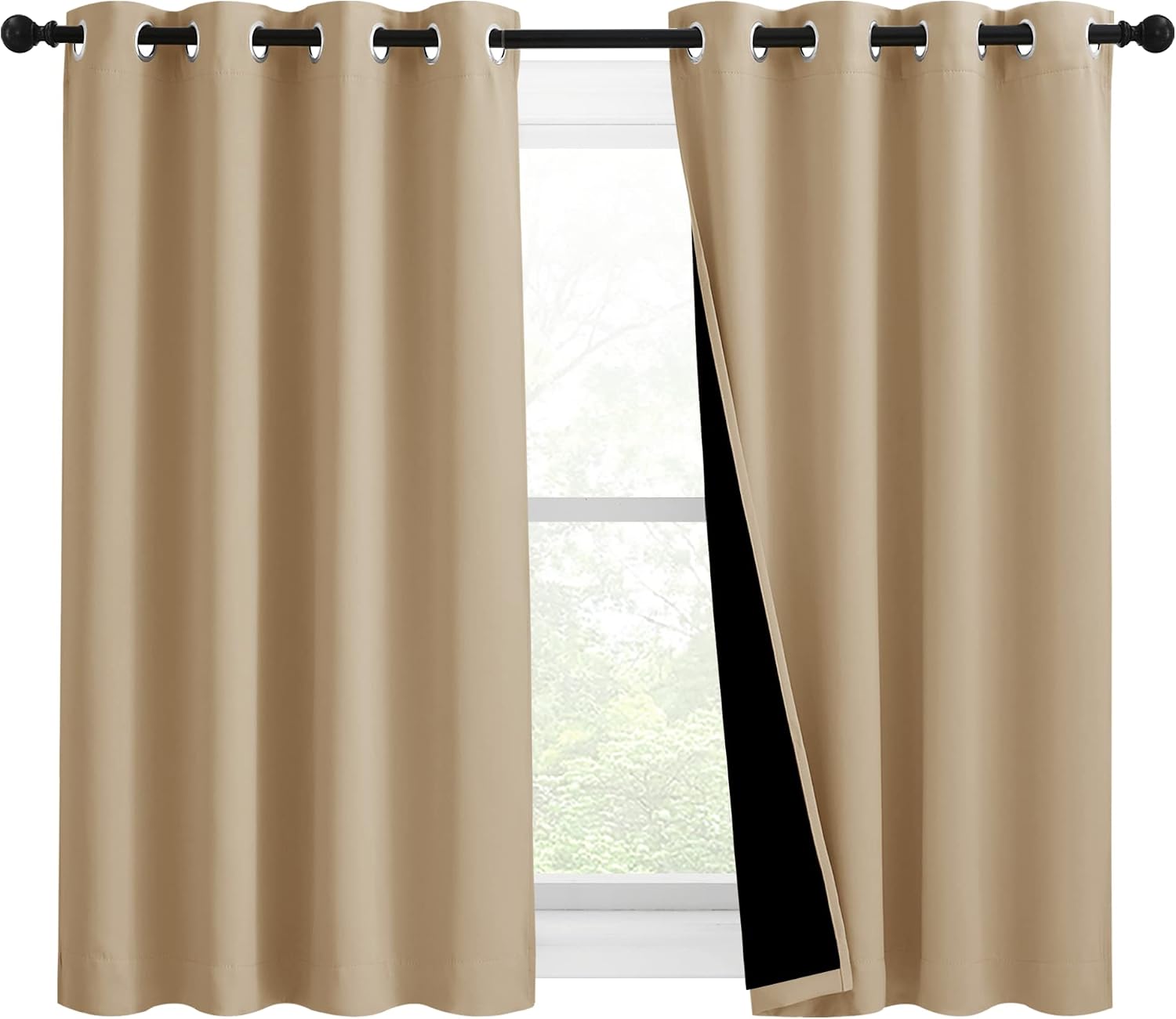Nicetown Bedroom Full Blackout Curtain Panels, Super Thick Insulated Grommet Drapes, Double-Layer Blackout Draperies with Black Liner for S…
