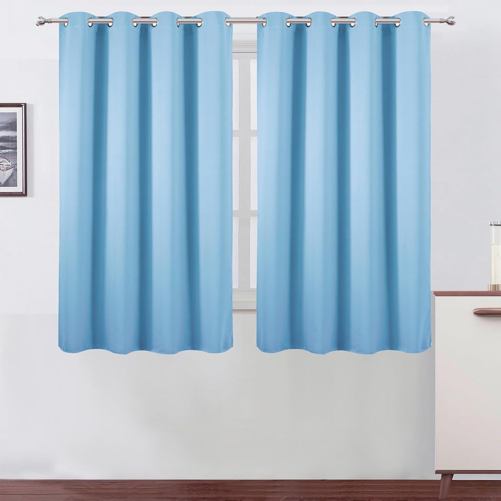 Lemomo Blackout Curtains 66 x 54 Inch Long Sky Blue Curtains Set of 2 Panels Room Darkening Curtains for Bedroom and Living Room 54 Inch Bl…