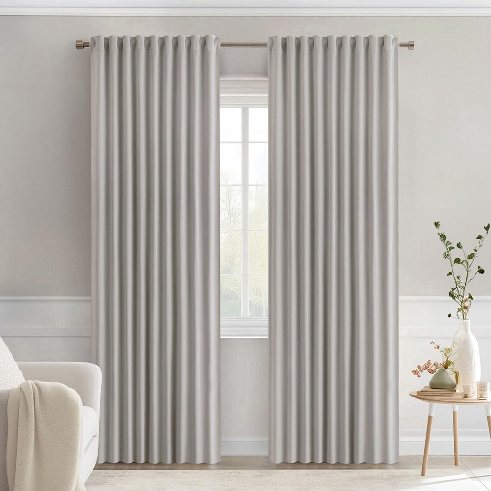 Miulee Stone Back Tab Blackout Curtains 90 Inches Long 2 Panels Set for Living Room Bedroom Privacy, Rod Pocket/Pinch Pleat Thermal Insulat…