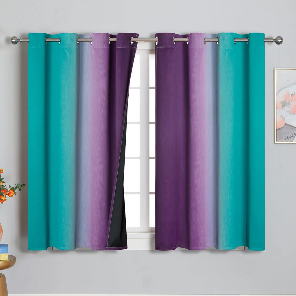 Estelartextiler Estelar Textiler Ombre Teal and Purple Blackout Curtains 2 Panels, Grommet Thermal Insulated Gradient Drapes for Kids Room…