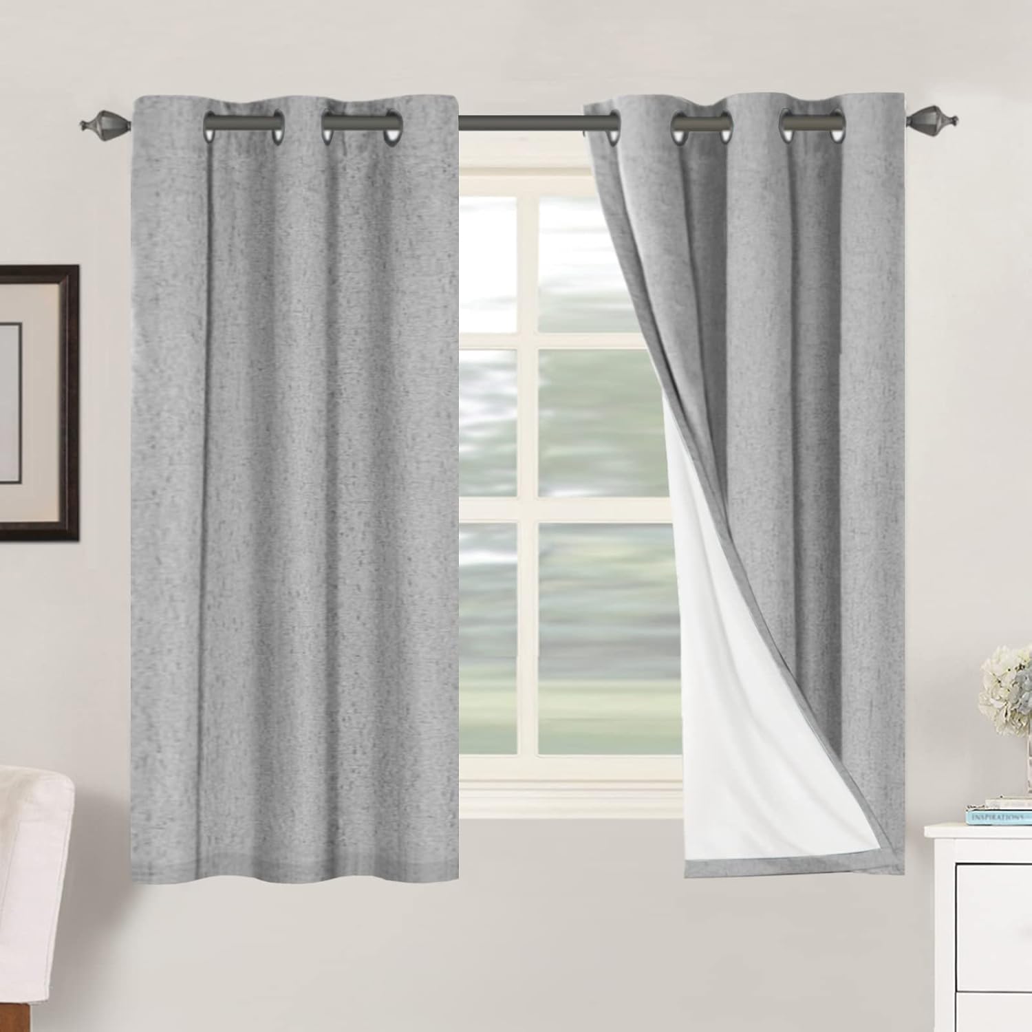 H.VERSAILTEX Primitive Linen Curtains 100% Blackout Curtain Drapes Burlap Curtains with White Thermal Insulated Liner, Grommet Top Drapes…