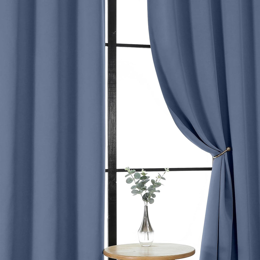 Gwine Denim Blue Short Curtains 36 Inches Long, Small Half Window Curtains Thermal Insulated Room Darkening Blackout Curtain for Bathroom…