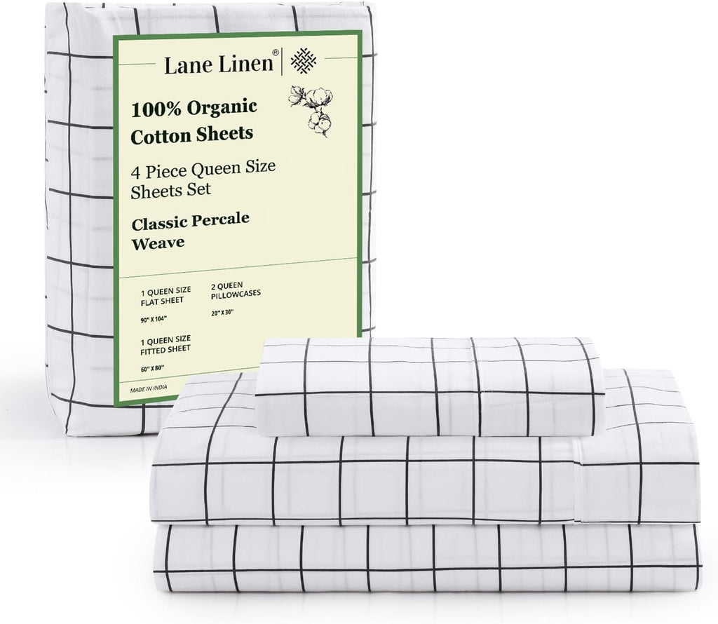 LaneLinen LANE LINEN 100% Organic Cotton Queen Bed Sheet, Fade Resistant Printed Cotton Sheets Low Pill Soft & Comfy Machine Washable Queen…