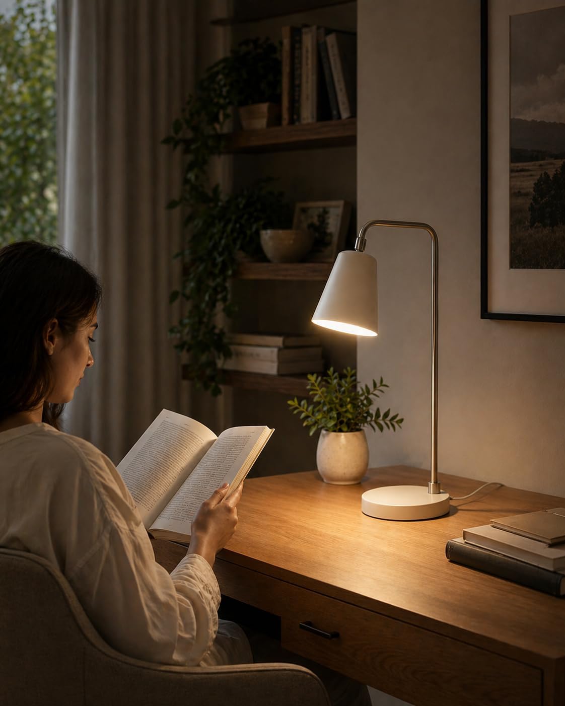 Harvestland Steady Silver Reading Lamps for Bedside Table – Adjustable Industrial Table Lamp with Solid Base, Lamp for nightstand, Desk Lam…