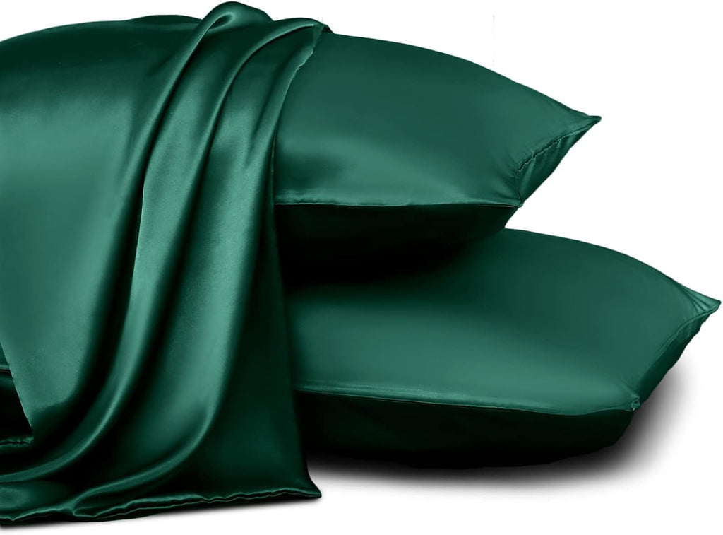 Homiest Blackish Green Queen Size Satin Pillowcase Set of 2, 20 x 30 Inch