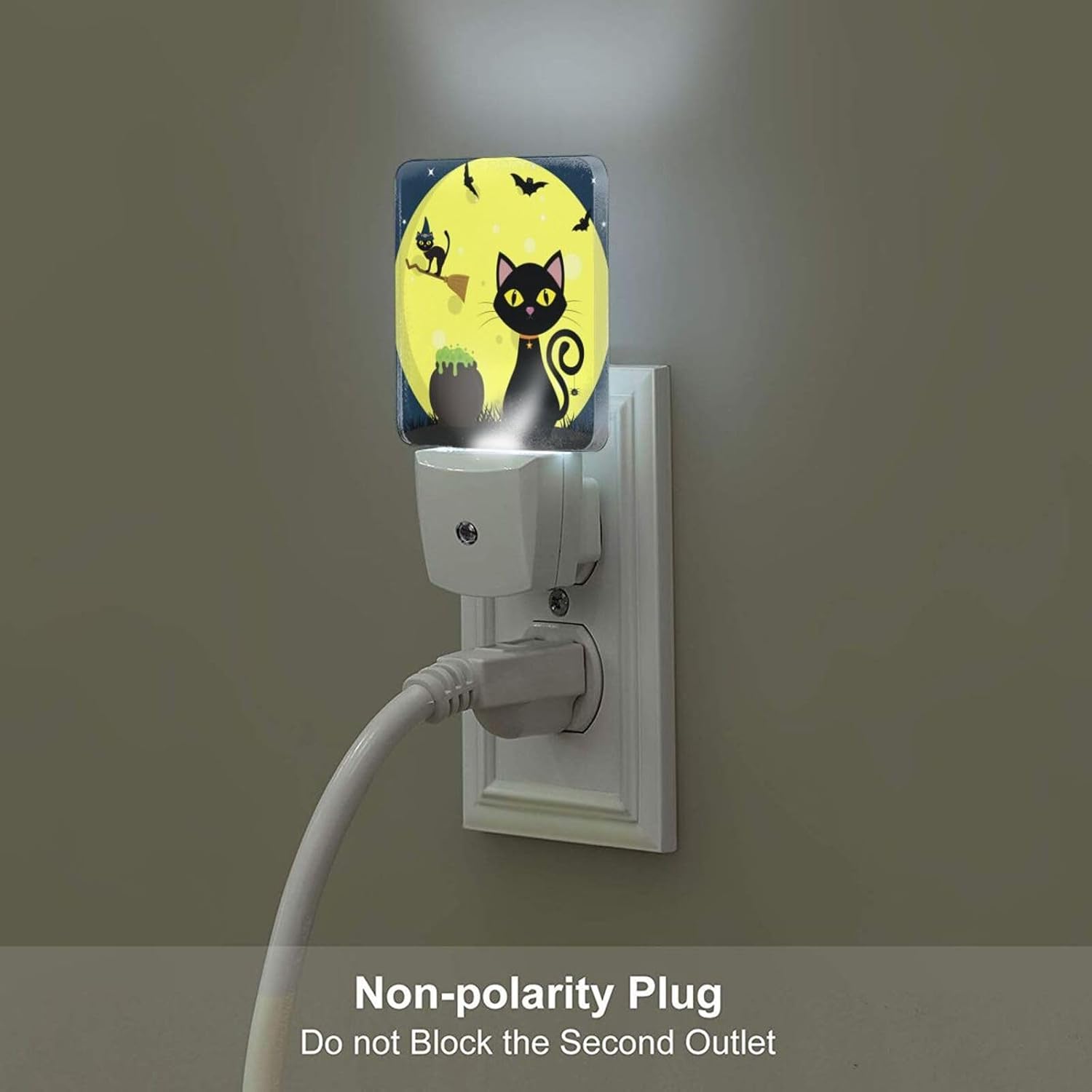 Happy Halloween Cat Night Light, Plug Into Wall with Dusk to Dawn Light Sensors, Warm Nightlights for Bedroom, Bathroom, Hallway, Kitchen…