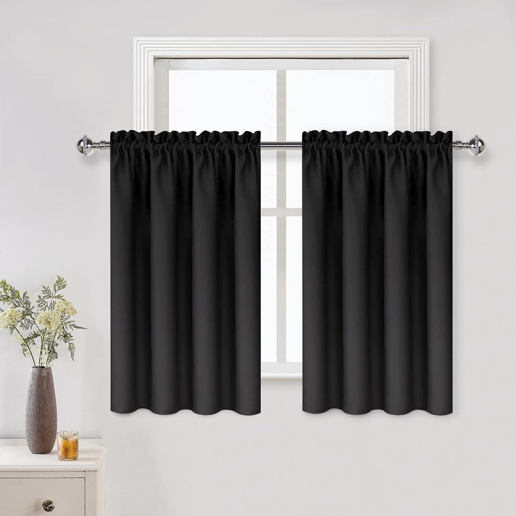 DWCN Black Short Blackout Curtains for Small Window, Thermal Insulated Energy Saving Room Darkening Curtains for Kitchen/Bedroom (W42 x…