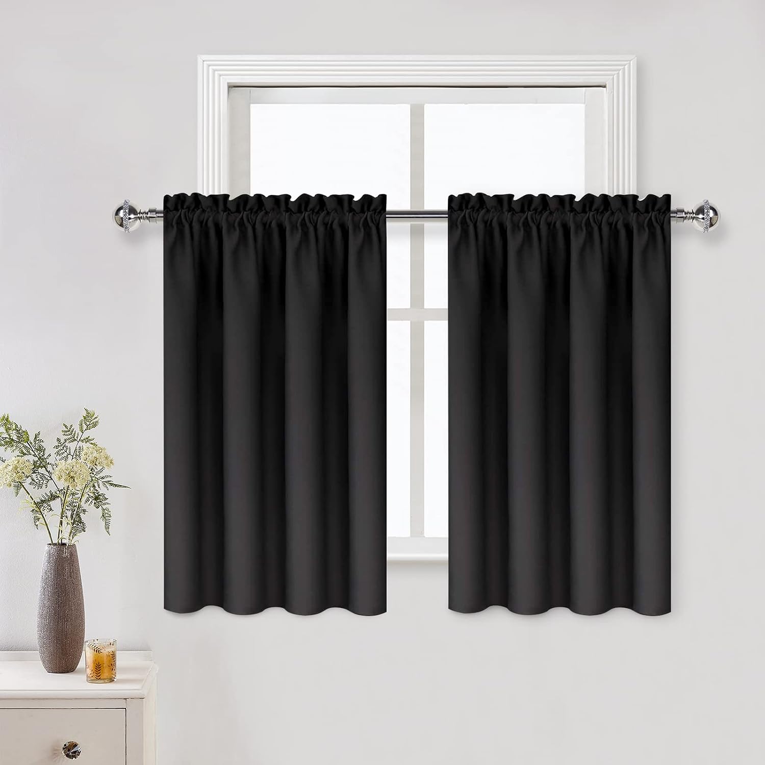 DWCN Black Short Blackout Curtains for Small Window, Thermal Insulated Energy Saving Room Darkening Curtains for Kitchen/Bedroom (W42 x…