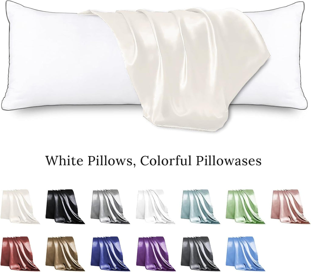 Huxmeyson Body Pillow with Satin Pillowcase, Body Pillow for Adults, Removable Cover, Beige (20"x54") 1 count