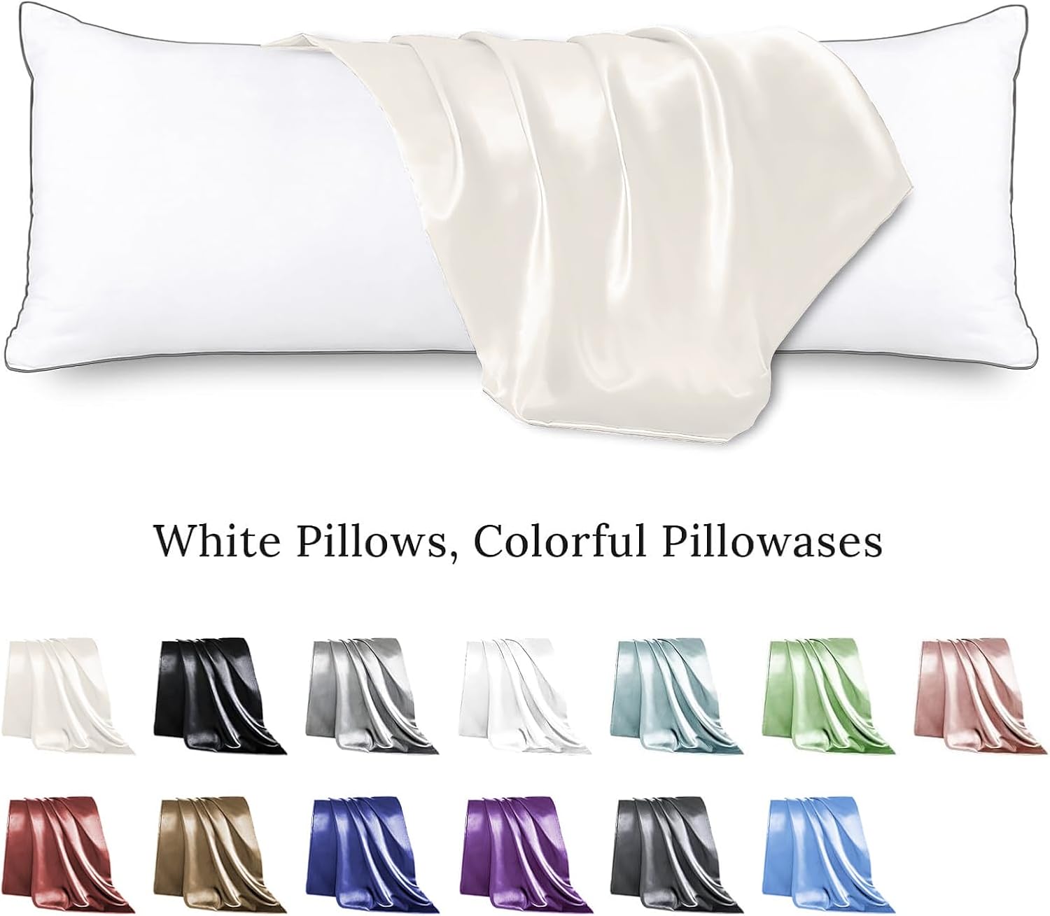 Huxmeyson Body Pillow with Satin Pillowcase, Body Pillow for Adults, Removable Cover, Beige (20"x54") 1 count