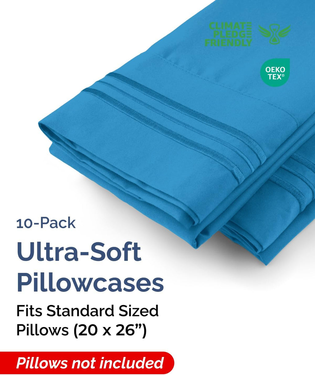 Standard Pillow Cases Set of 10 - Ultra Soft Hotel Quality Pillowcase Covers - Comfy & Wrinkle Free - Shrink & Fade Resistant - Machine…