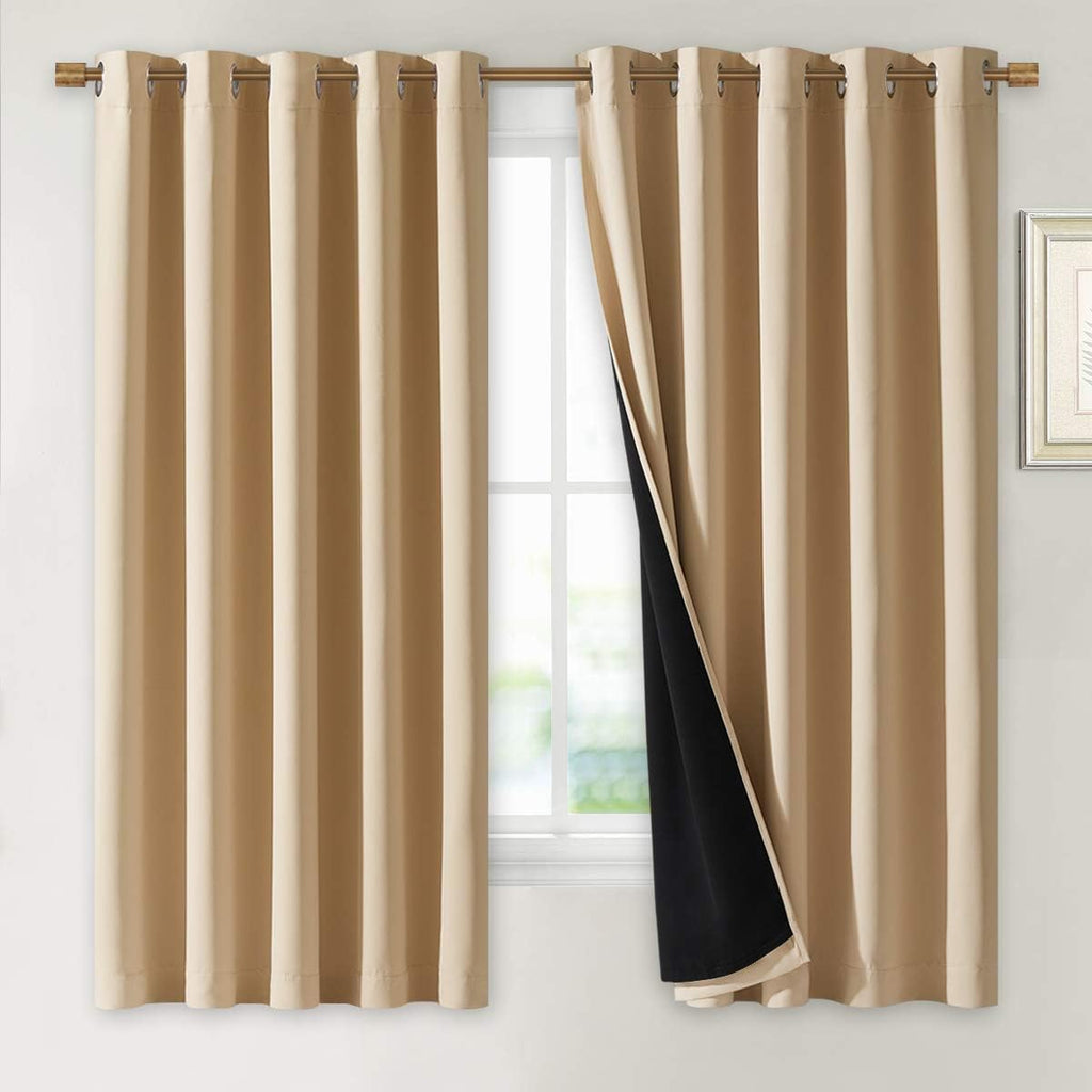 Nicetown Bedroom Full Blackout Curtain Panels, Super Thick Insulated Window Covers, Complete Blackout Draperies with Black Liner for Short…