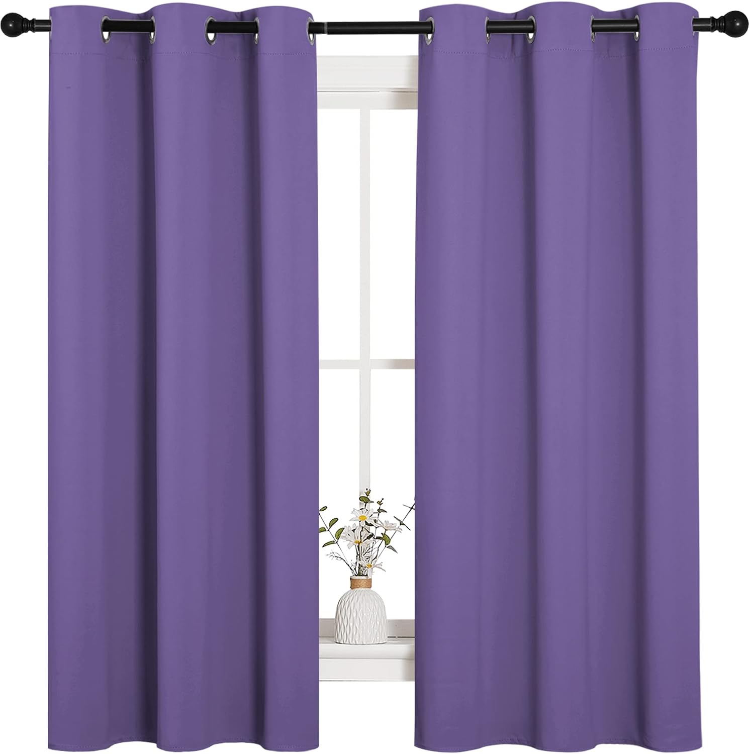 NICETOWN Lilac Purple Blackout Curtains for Bedroom (1 Pair, 42 x 63 inches), Farmhouse Thermal Insulated Room Darkening Drapes for Windows