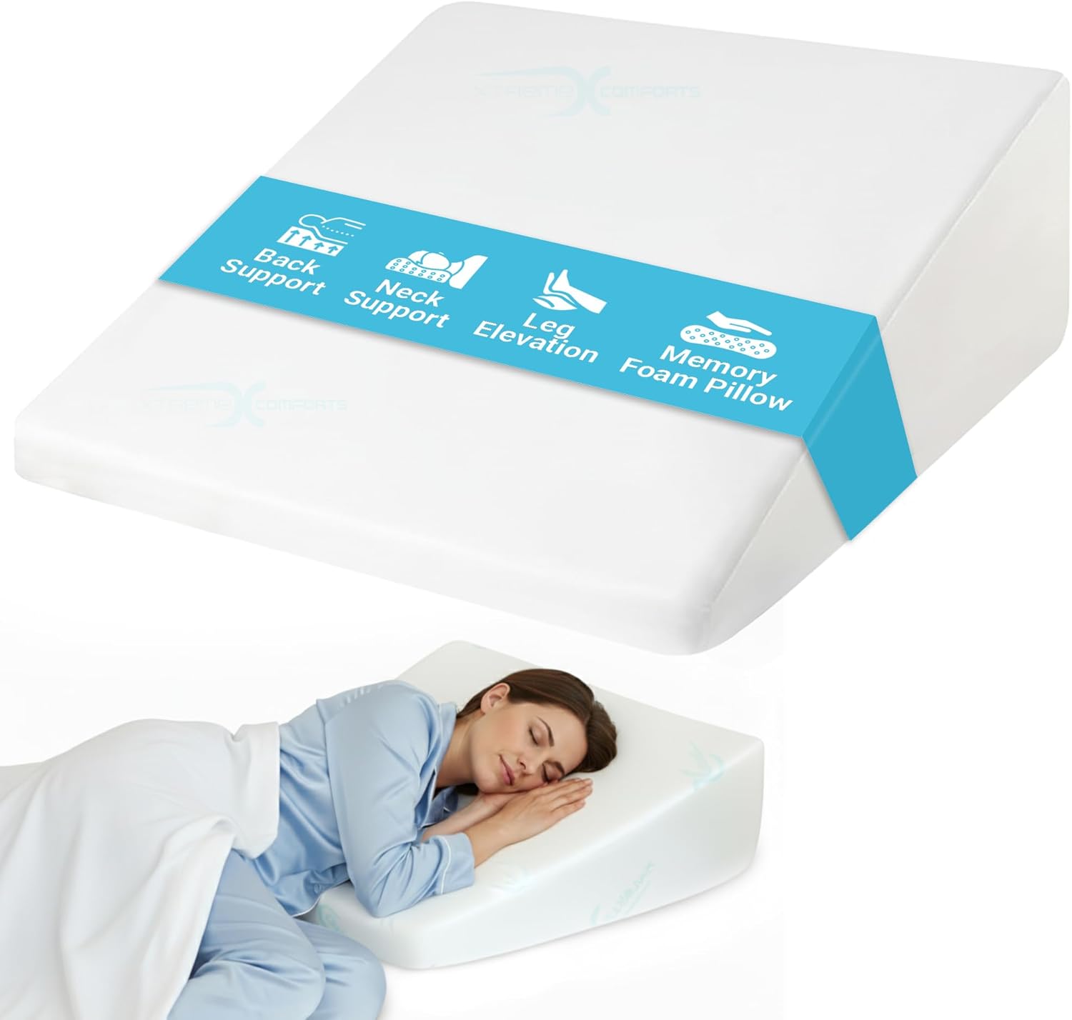Xtreme Comforts Wedge Pillow Headboard | 7 Inch Bed Wedge Pillow Cushion for Sleeping, Reading, and Lounging | Multi-Use Support for…