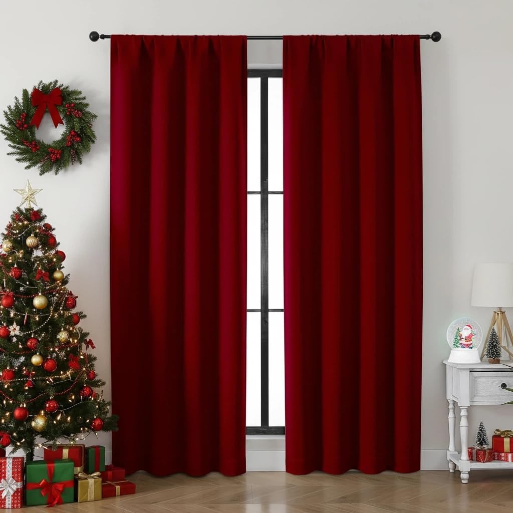 Simplebrand Ava Red Blackout Curtains for Bedroom 84 Inch Length 2 Panels Set, Solid Thermal Insulated Privacy Nursery Window Treatment Cur…