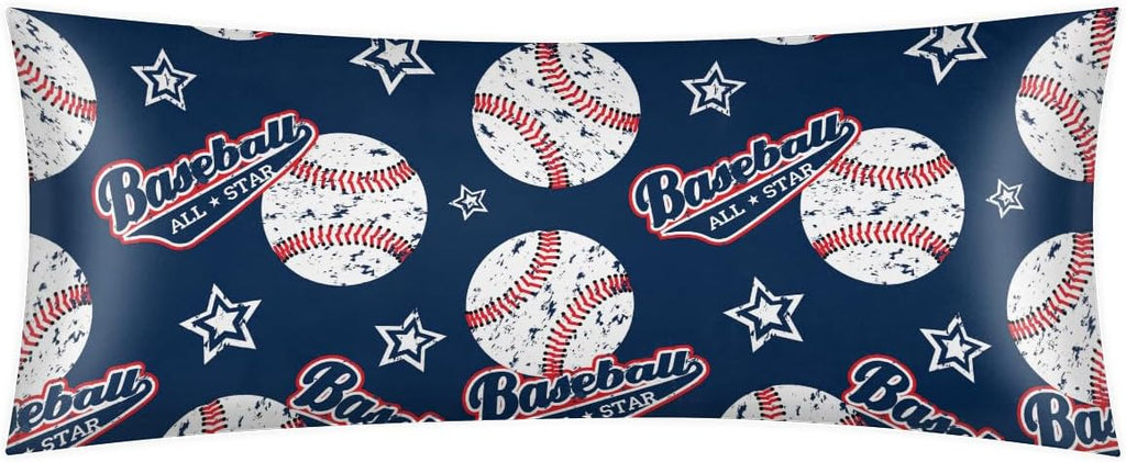 Sports Baseball Body Pillow Covers Decorative Soft Bedding Satin Pillowcase with Zipper Closure Cooling Breathable Long Pillow Case-21"x 54"