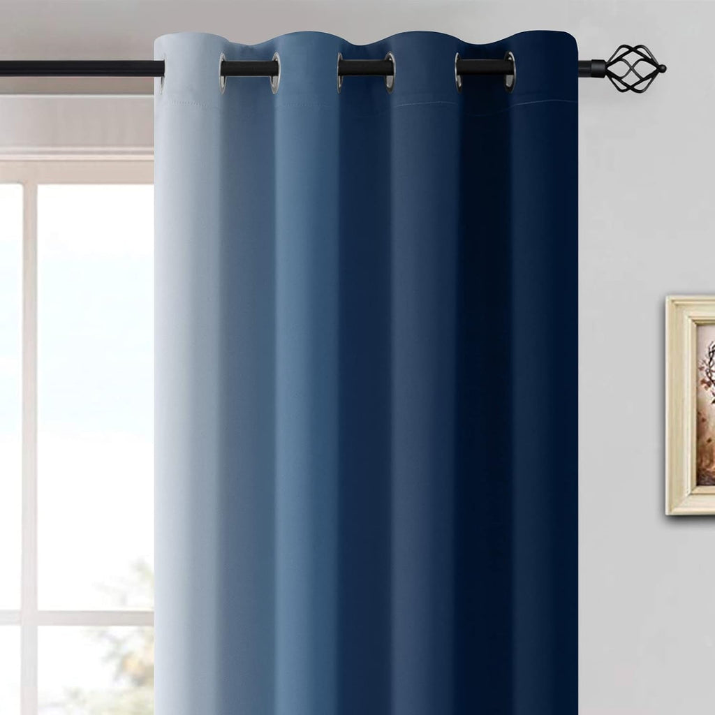Yakamok Blue and Greyish White Ombre Curtains, Room Darkening Gradient Color Curtains for Bedroom, Light Blocking Thermal Insulated Window…