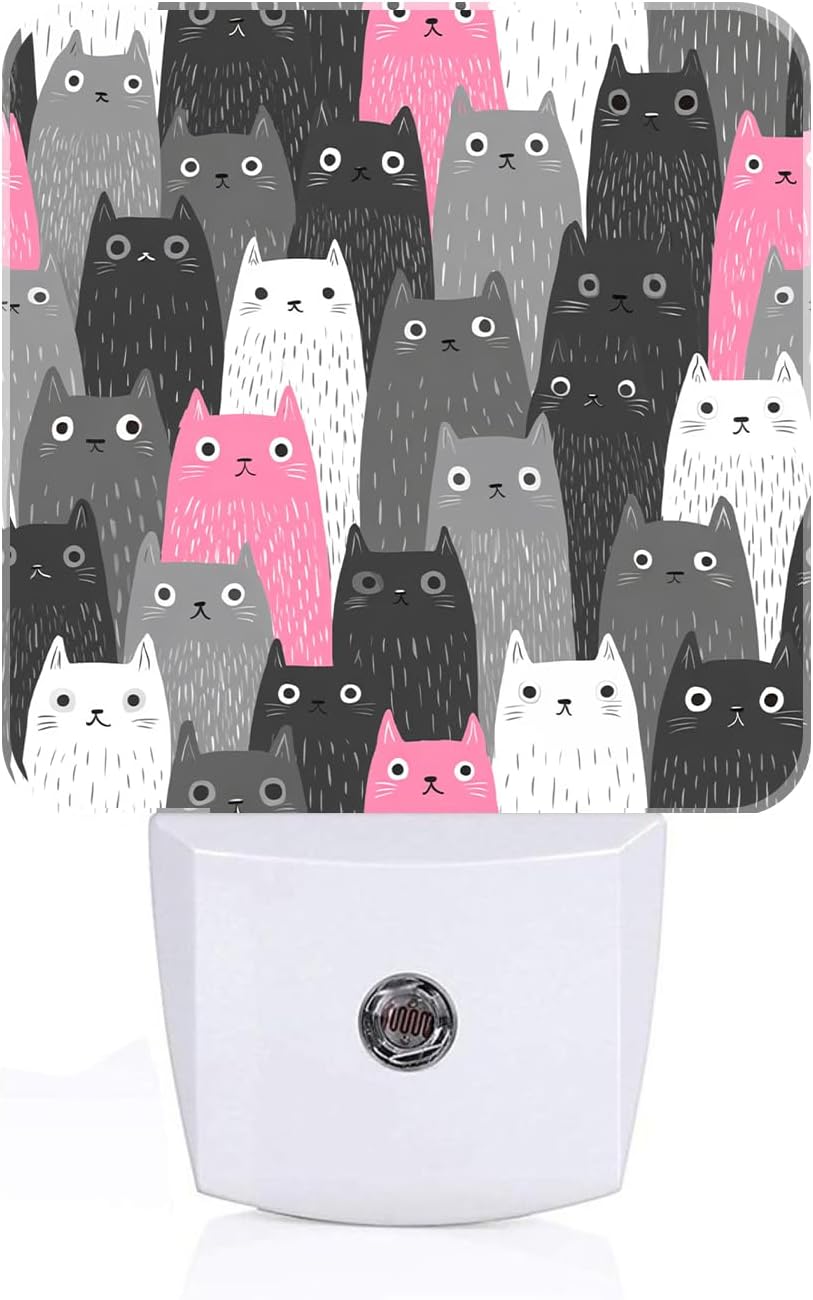 Gray Cartoon Cat Night Light, Plug-in Night Lights with Dusk-to-Dawn Sensor for Stairway, Hallway, Bedroom Sleep Friendly Ideal for…