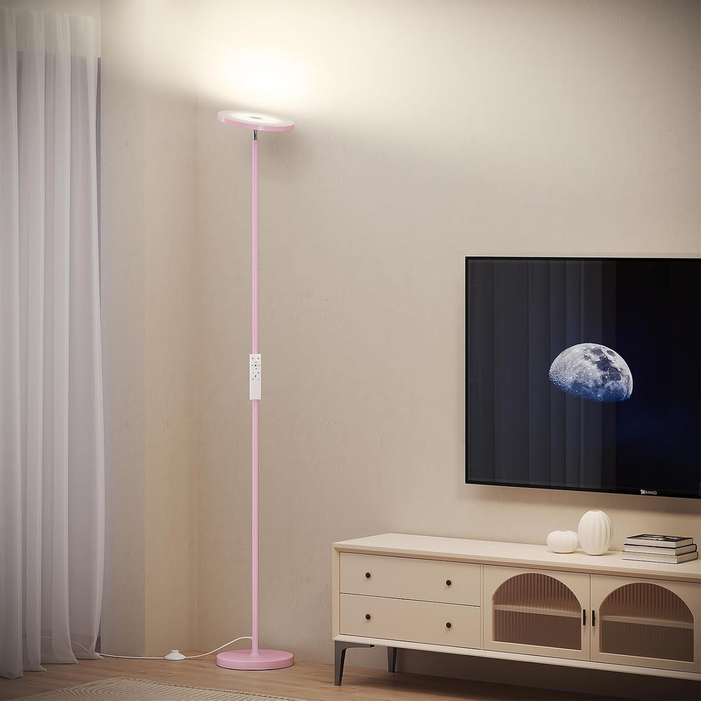 Sunmory Soft Pink Torchiere Floor Lamp for Bedroom and Office – Elegant Standing Lamp with Modern Design, Perfect for Ambient Lighting in L…