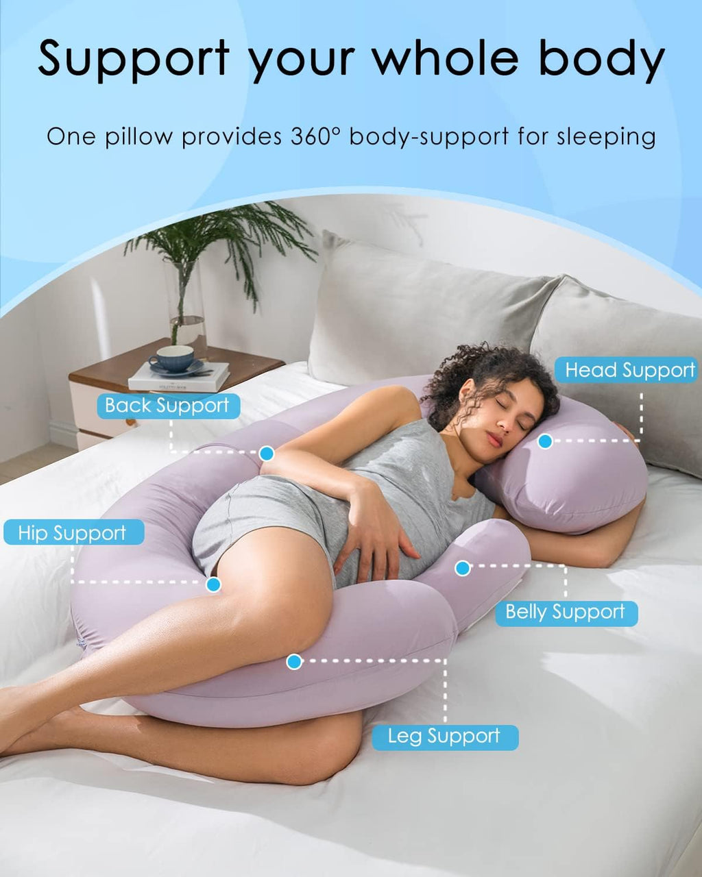 Queenrose QUEEN ROSE Cooling Pregnancy Pillows, E Shaped Full Body Pillow for Sleeping, with Pregnancy Wedge Pillow for Belly Support, 60 In…
