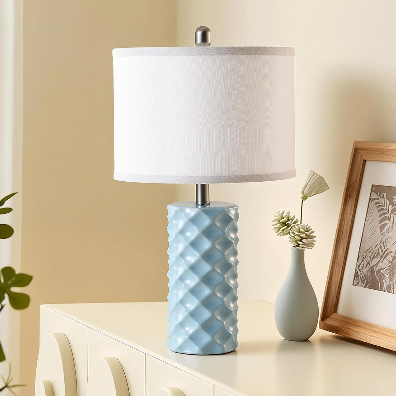 BLHDZJR Sky Blue & Star Diamond Ceramic Table Lamps (Set of 2) - 23" Luxe Modern Bedside Lamps for Nightstand, bedrooms, Living Rooms…