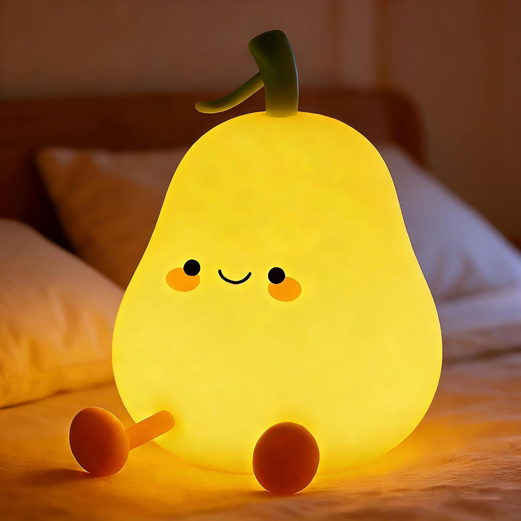 Pear Night Light for Kids, Nursery Night Lights, Bedside Touch Lamp, Cute Silicone Nightlight for Baby Toddler, 3 Level Dimmable Soft…