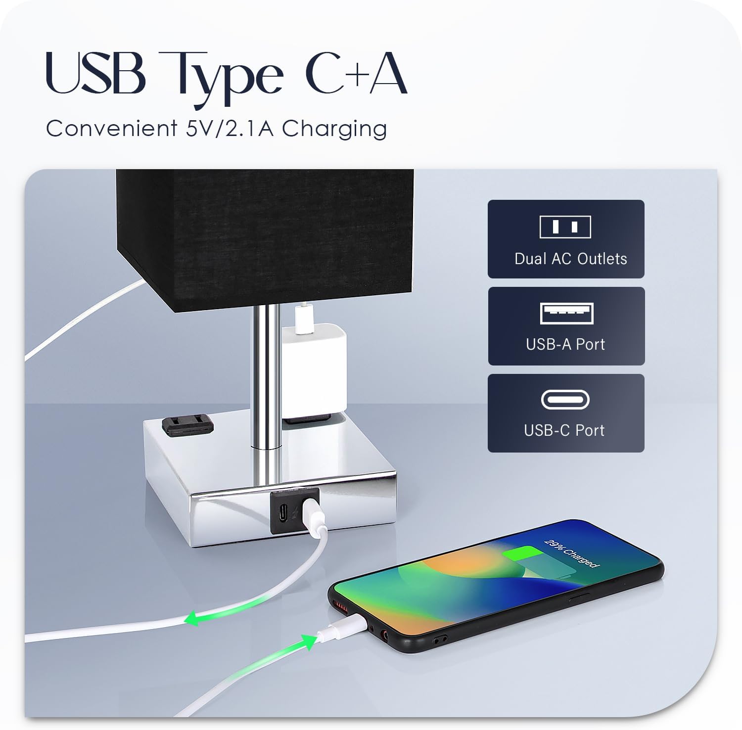 Bedside Lamp with USB Ports - Touch Control Table Lamp for Bedroom with USB C+A Charging Ports & AC Outlets, 3 Way Dimmable Nightstand…