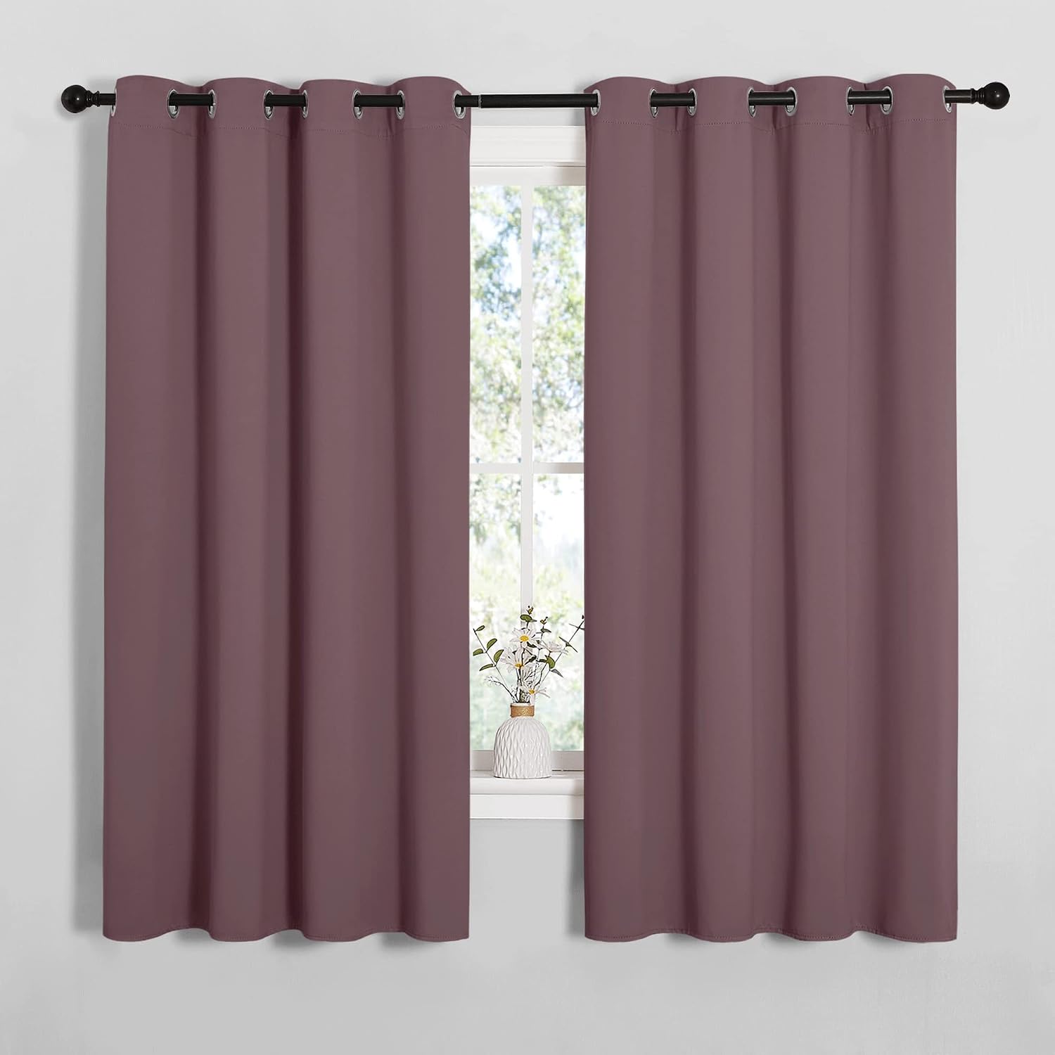 NICETOWN Bedroom Curtain Panels Blackout Draperies, Dry Rose, 1 Pair, 55 by 68-inch, Thermal Insulated Solid Grommet Blackout…