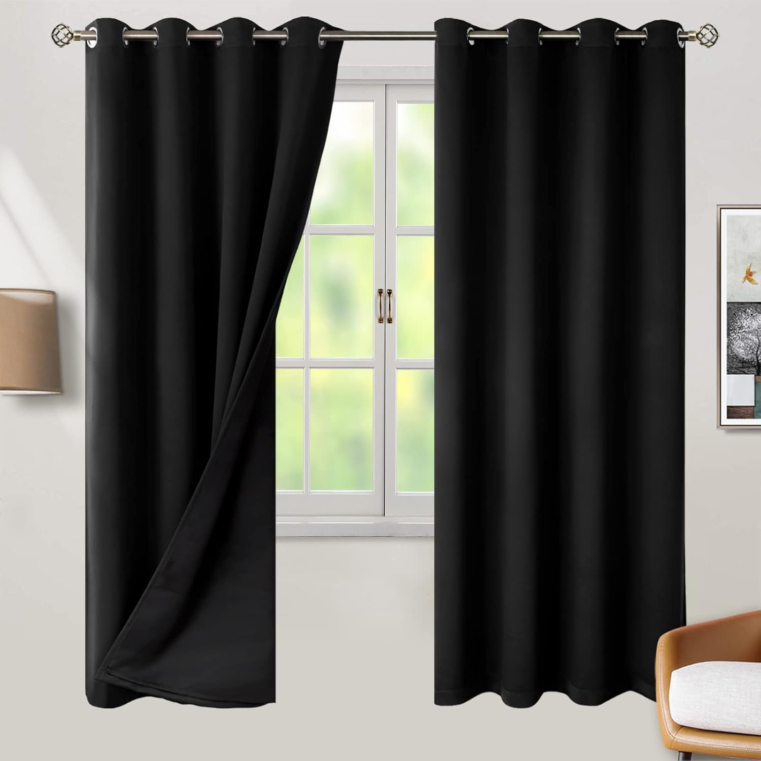 BGment Thermal Insulated 100% Blackout Curtains for Bedroom with Black Liner, Double Layer Full Room Darkening Noise Reducing Grommet Curta…