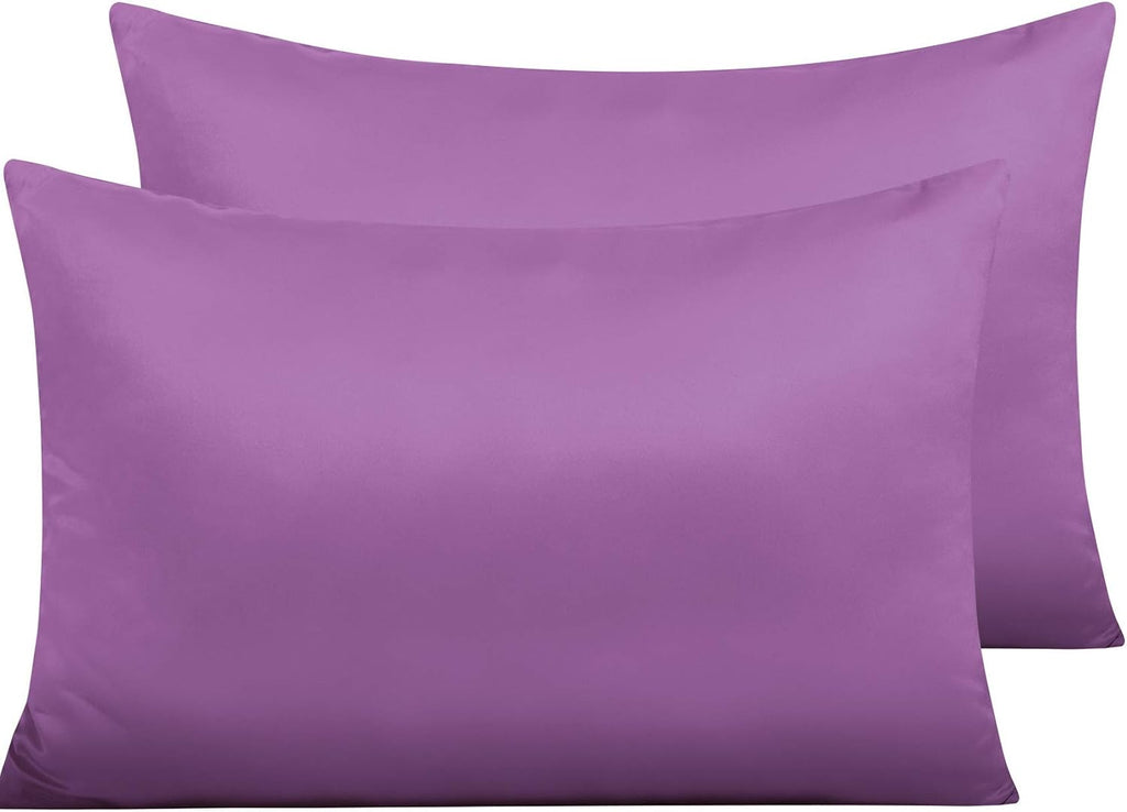 Ntbay Zippered Satin Pillow Cases for Hair and Skin, Luxury Queen Hidden Zipper Pillowcases Set of 2, 20x30 Inches, Purple 30 Inches