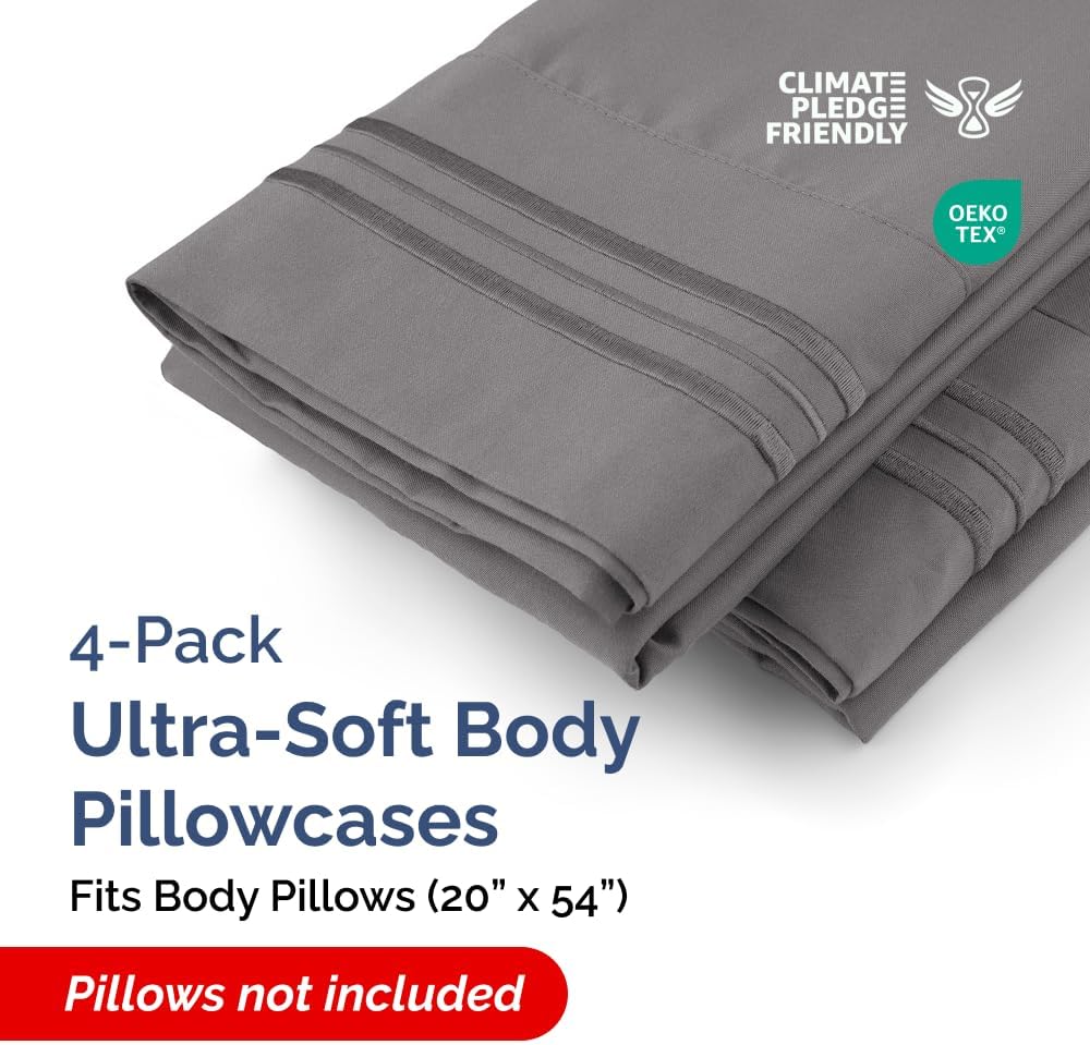 Body Pillowcases Set of 4-20x54 Long Body Pillow Case - Soft Body Pillow Cover for Sleeping & Side Sleepers - Comfy, Breathable & Fade…