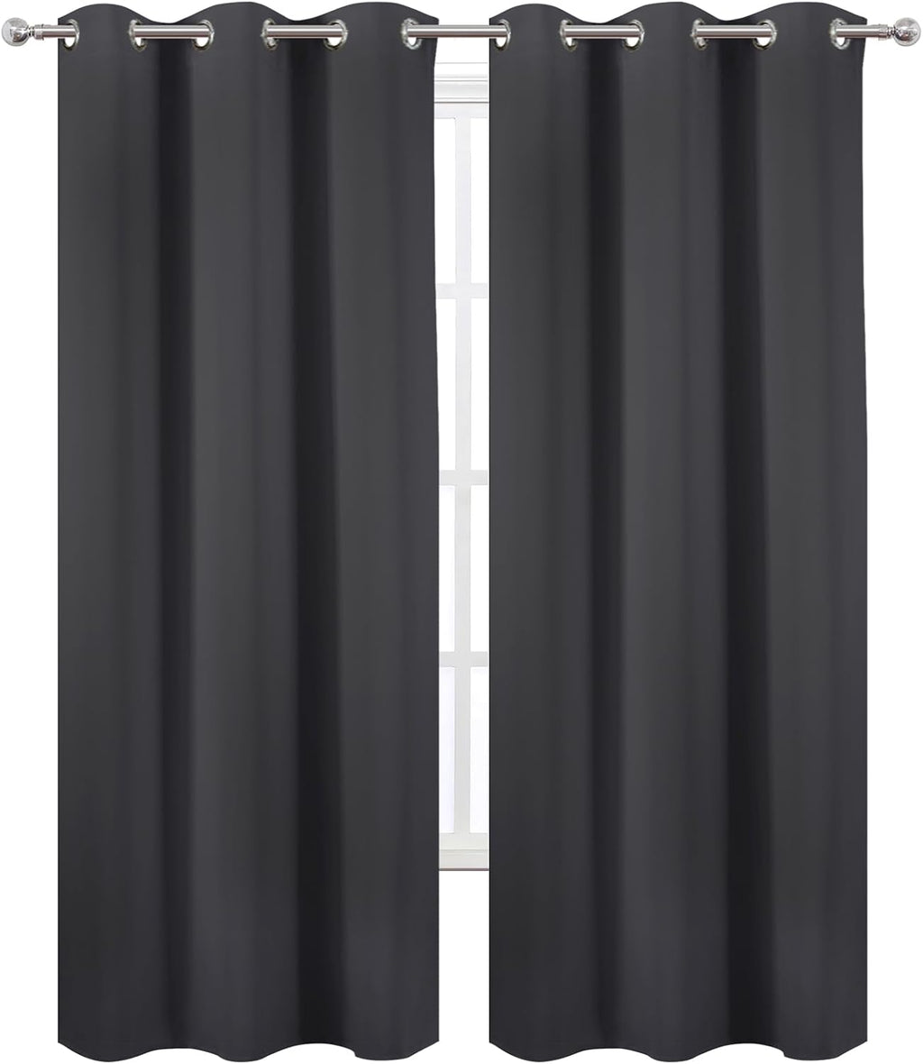 Lemomo Dark Grey Thermal Blackout Curtains/38 x 84 Inch/Set of 2 Panels Room Darkening Curtains for Bedroom 84 Inch Grey