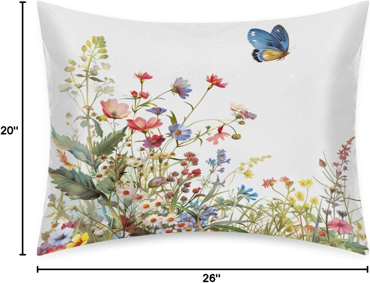 Flower Watercolor Butterfly Satin Silk Pillowcase for Hair and Skin Pillow Cases Standard Size Soft Silk Pillow Case with Envelope…