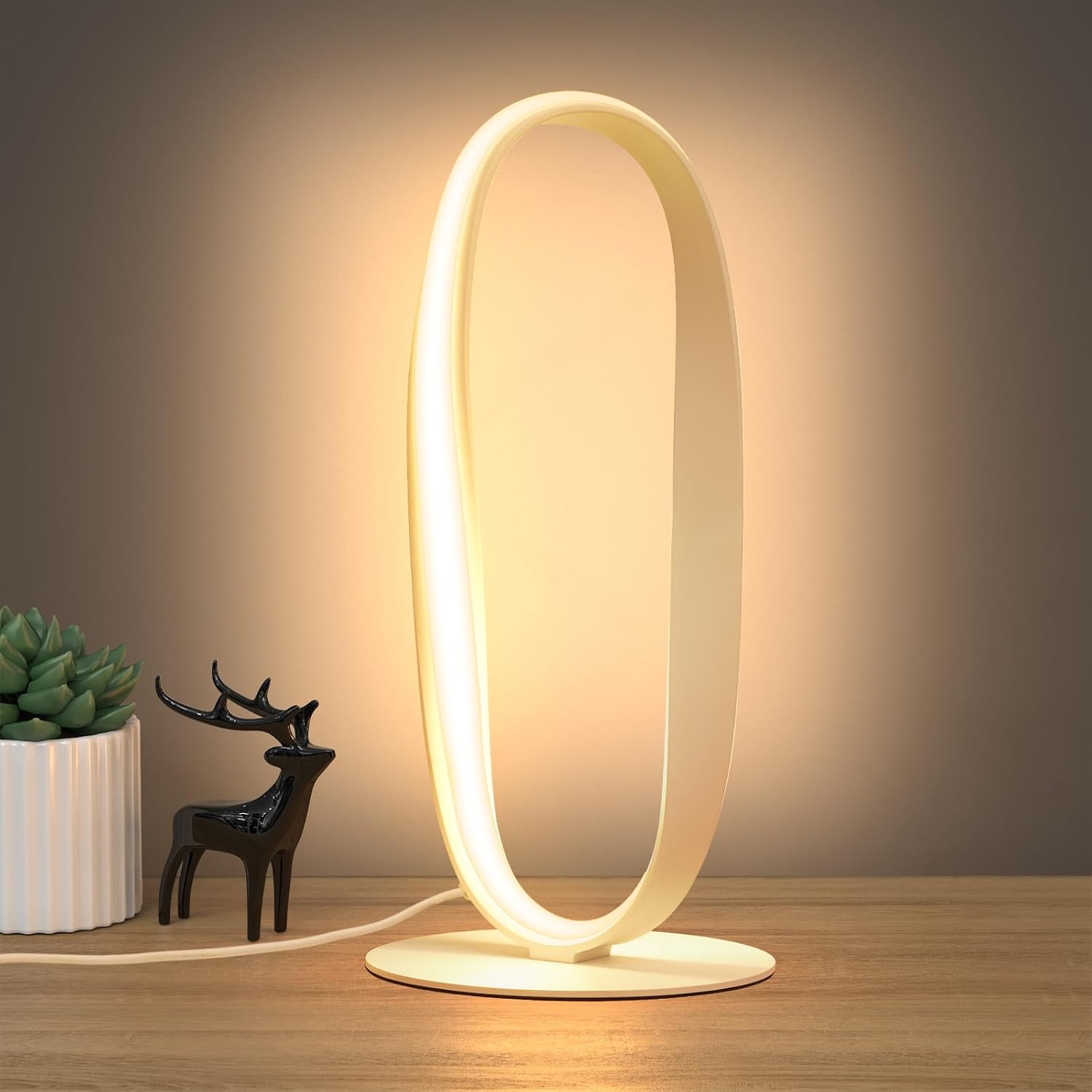 NUÜRLightning NUÜR Circle LED Table Lamp, 3 Color Temperatures Bedside Lamp for Living Room, Stepless Dimmable Bedside Table Lamp