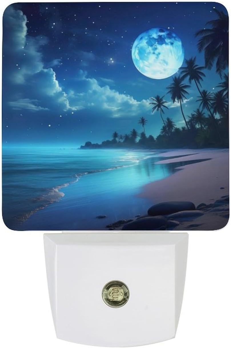 YKJAHSD Moon Beach Night Light, Plug into Wall Decor Nightlights for Bedroom, Bathroom, Hallway, Kitchen, with Dusk to Dawn Light Au…