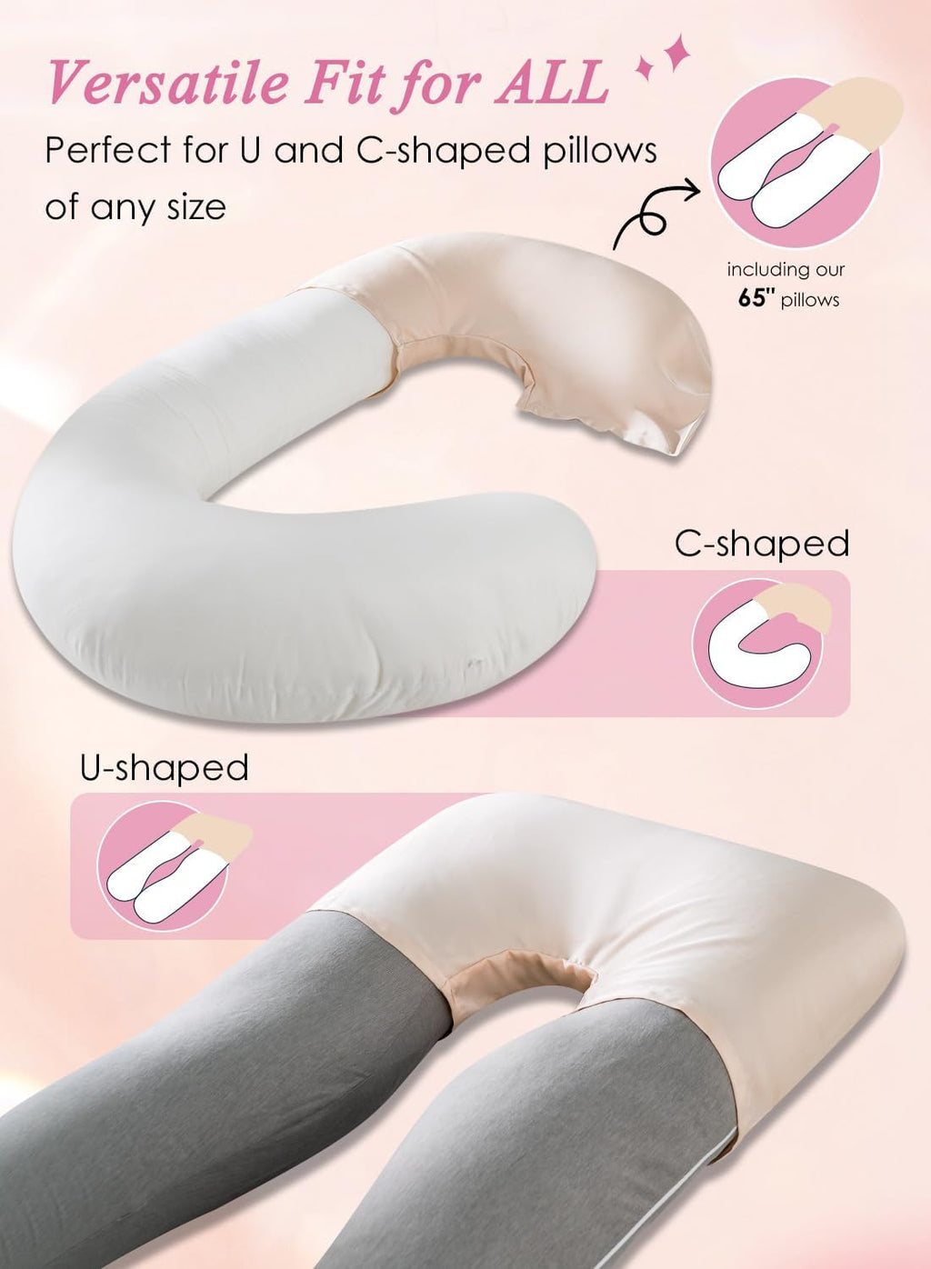 Queenrose QUEEN ROSE Pregnancy Pillow Cover, Satin Pillowcase for Maternity Body Pillows, Cooling Replacement Case for Sleeping, Fits U & C…