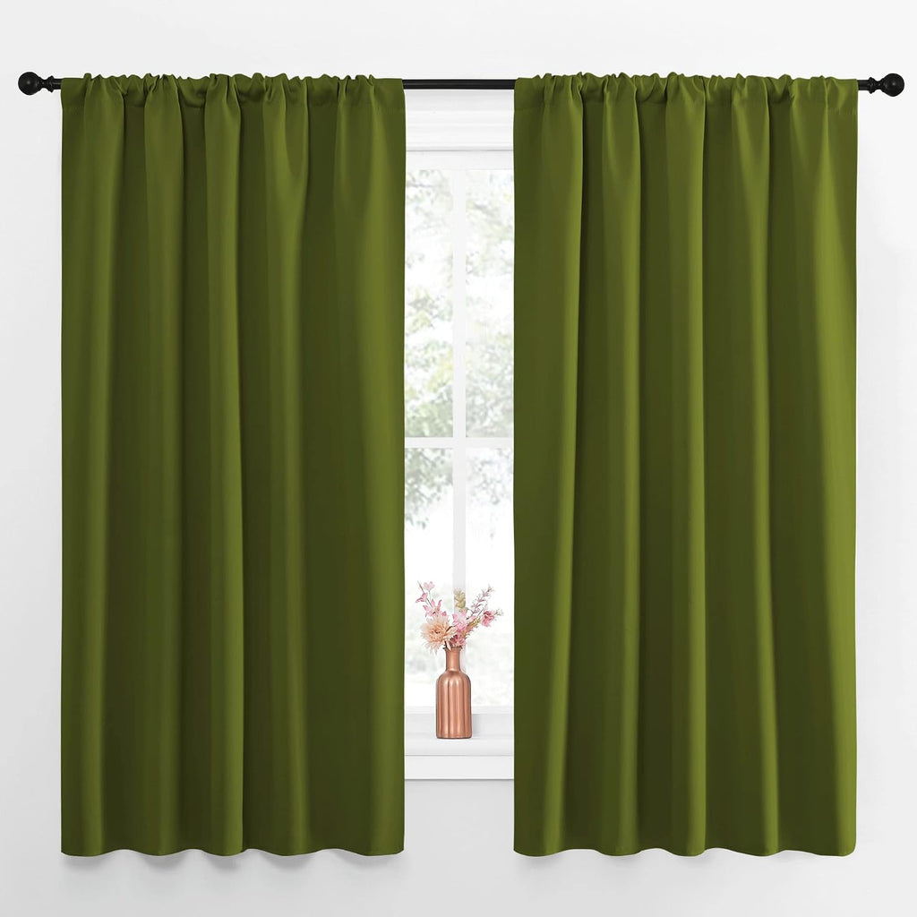 NICETOWN Blackout Draperies and Curtains, Thermal Insulated Window Decoration Blackout Drapes for Kid's Room (Olive Green, 1 Pair, 52 x…