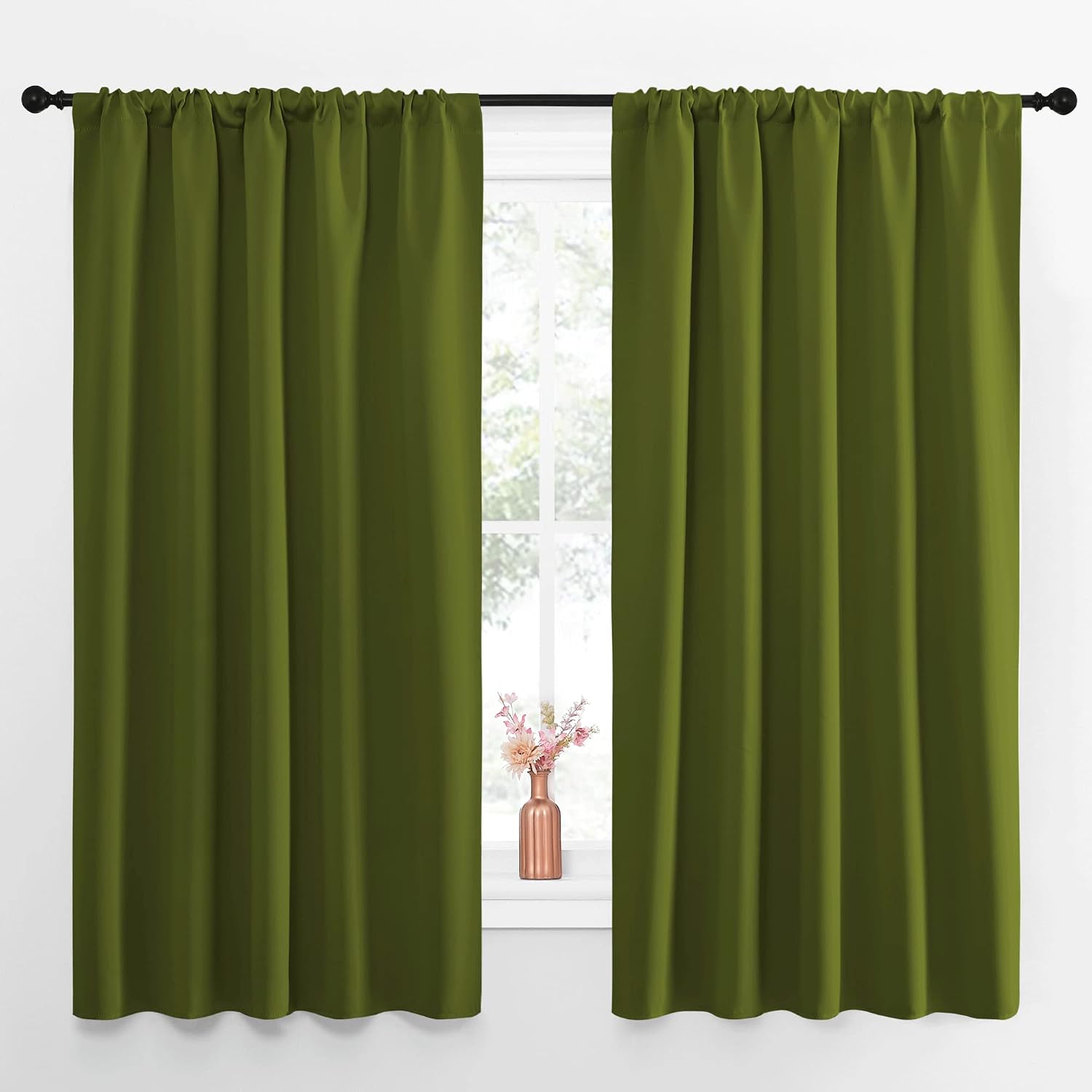 NICETOWN Blackout Draperies and Curtains, Thermal Insulated Window Decoration Blackout Drapes for Kid's Room (Olive Green, 1 Pair, 52 x…