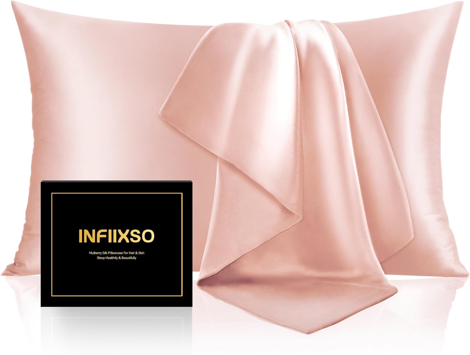 Infiixso Mulberry Silk Pillowcase for Hair and Skin, Silk Pillow Cases Standard Size with Hidden Zipper 20x26 Inches, Extraordinary Smooth…