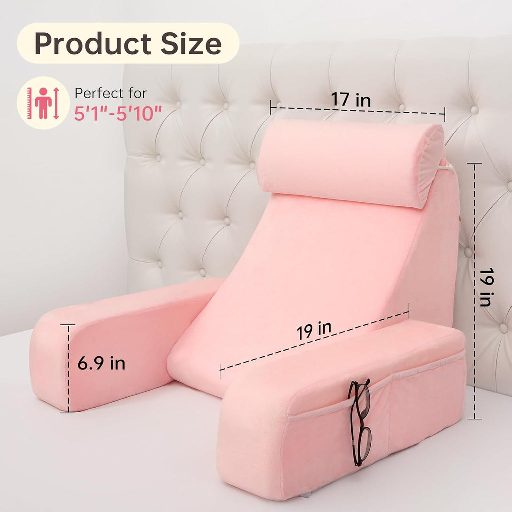 ENITYA 19" Back Support Pillow, Reading Pillow with Built-in Arms & Large Pockets, Removable Washable Cover, Wedge for…