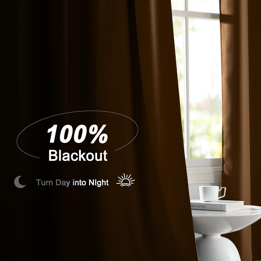 Nicetown Gold Brown 100% Blackout Curtains for Living Room, 52 x 84 Inch 2 Panels Black Lined Insulated Window Treatment, Rod Pocket Style,…