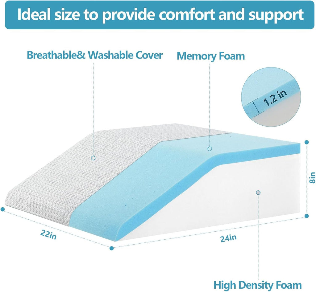 Nordjager Leg Pillow for Elevation & Support, 24"x22"x8" Memory Foam Cushion with Grey White Patterned Polyester Cover, Ideal for Improving…