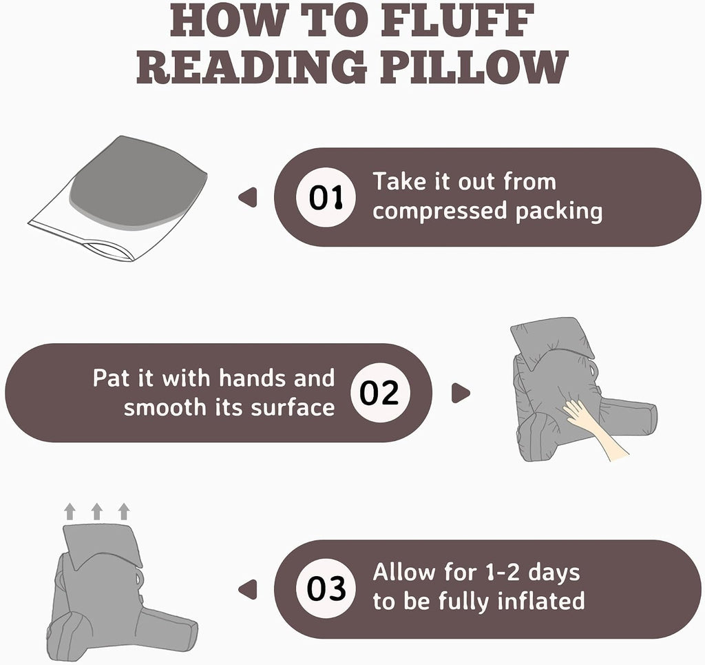 Unisakey Portable Reading Pillows with Headrest for Bed Sitting Up(Light Grey Oeko-Tex), Velvet Back Pillow with Arms & Pockets for…