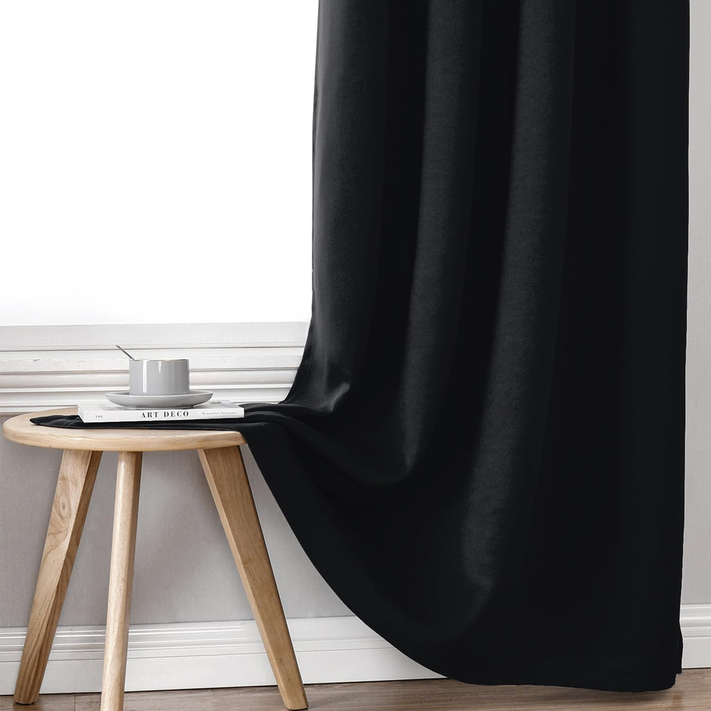 ChrisDowa 100% Blackout Curtains 90 inch Long for Bedroom with Black Liner, 2 Thick Layers Total Blackout Thermal Insulated Grommet Long Wi…