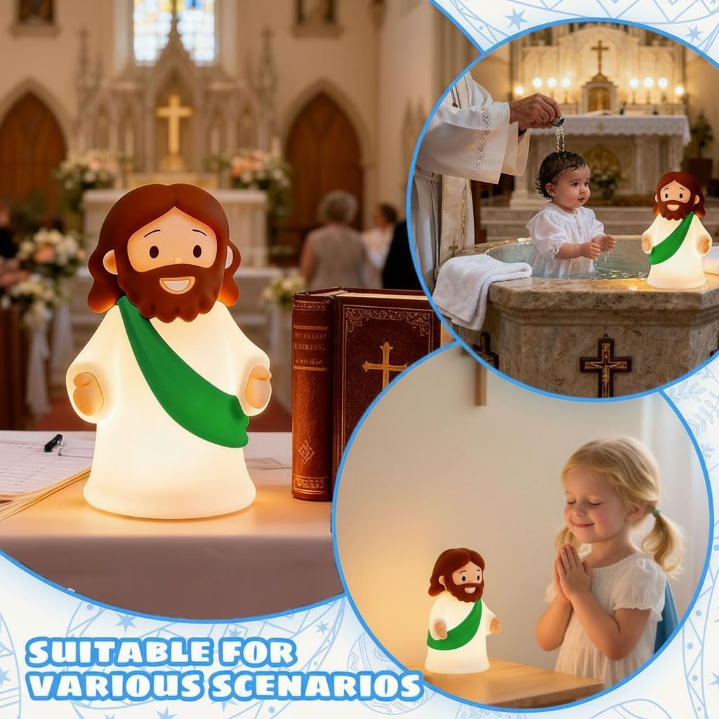 Jesus Night Light Rechargeable Bedside Night Light Dimmable Silicone LED Light Ideal for Religious Gatherings, Gifts for Sunday School…