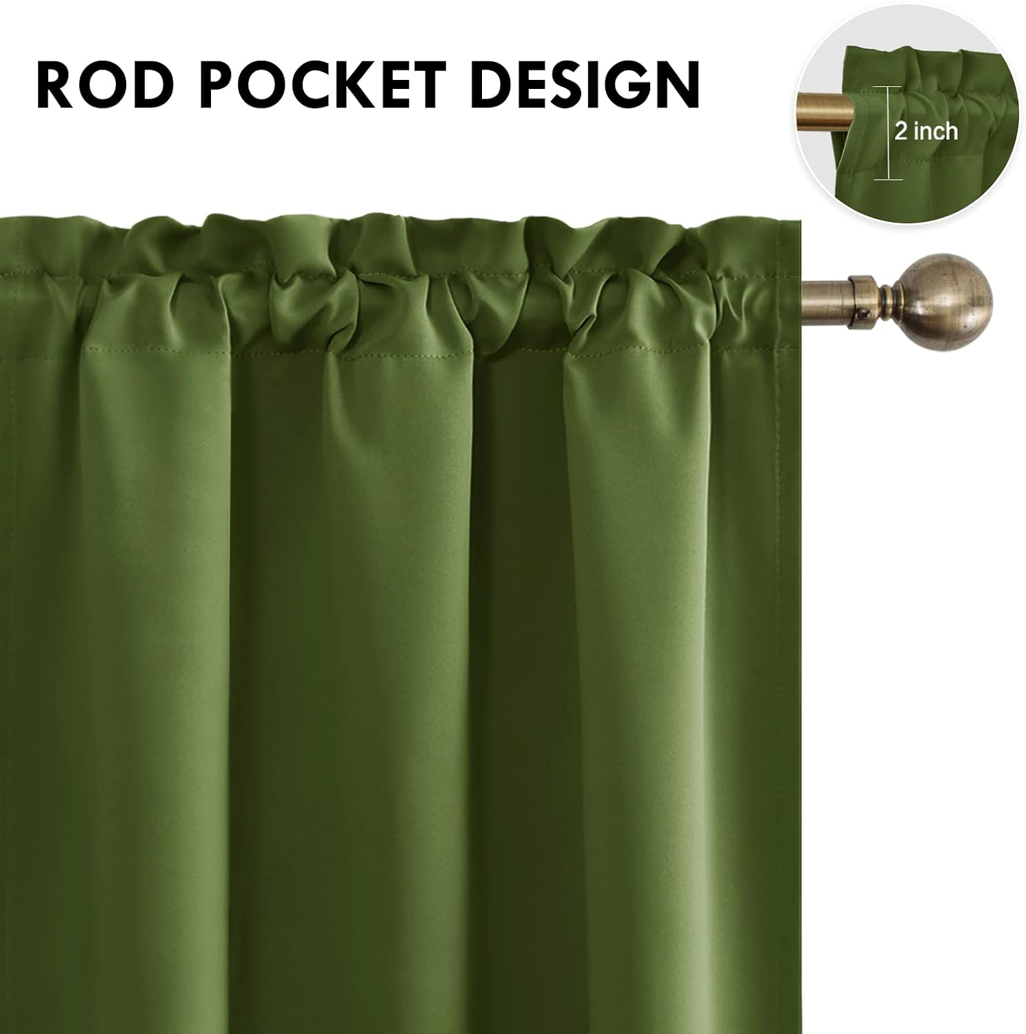 Dwcn Olive Green Room Darkening Blackout Curtains - Thermal Insulated Privacy Energy Saving Window Curtain Drapes 38 x 63 inch Length, Set…
