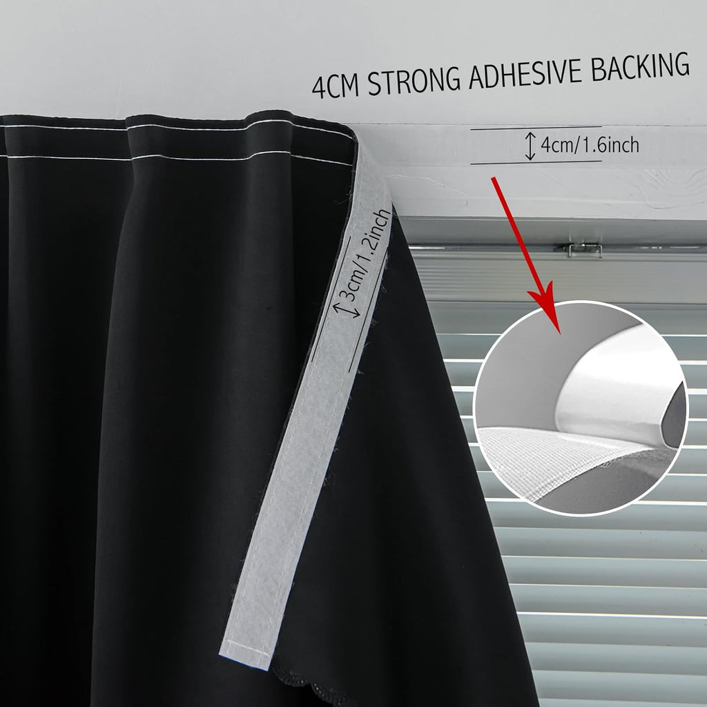 Thermal Blackout Curtains with Self-Adhesive Tape, No Rod No Drill Easy Install Window Cover for Bedroom Kitchen Dorm, 71" W x 59" L…